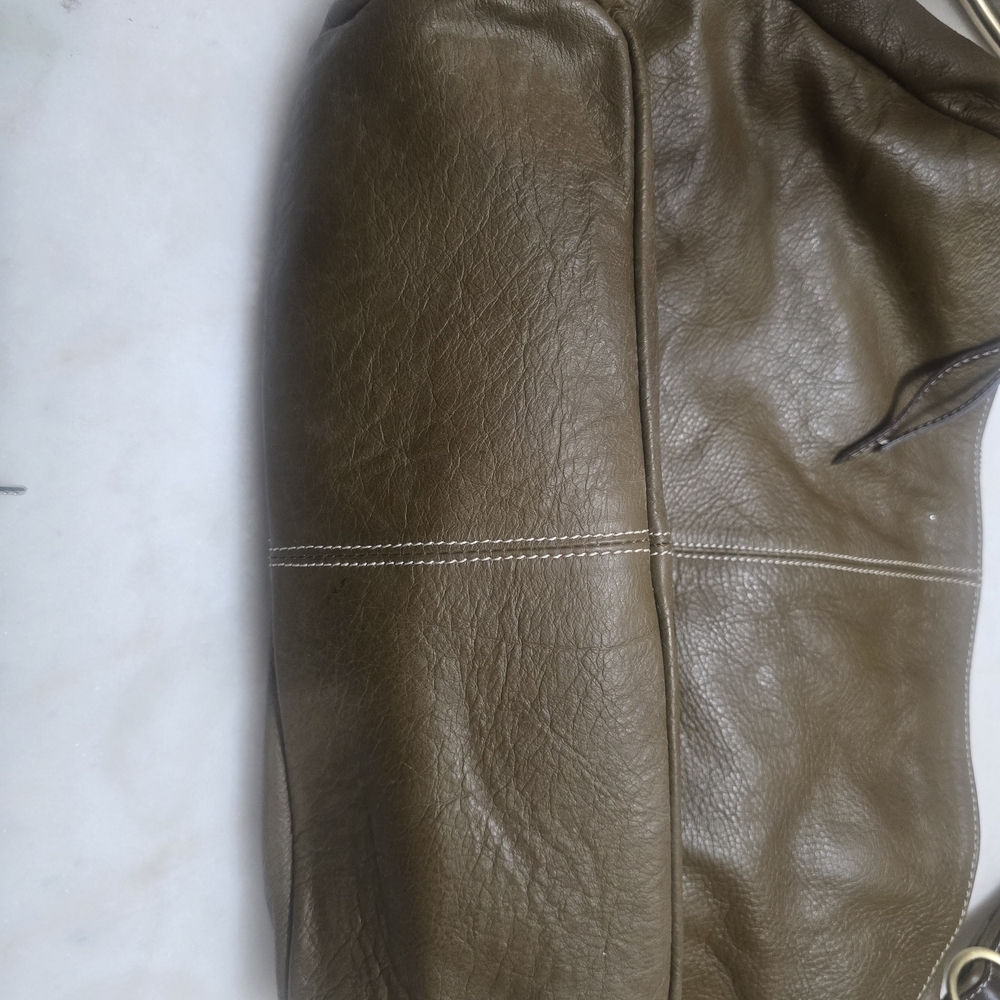 Pebbled Olive Shoulder Bag with Adjustable Strap - Picture 2 of 11
